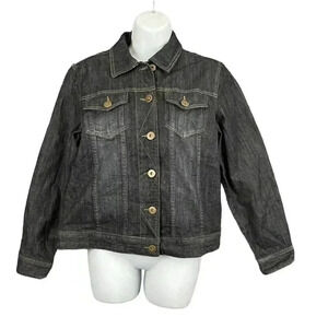 Coldwater Creek Denim Jacket With Plaid Flannel SMALL Women's Charcoal
